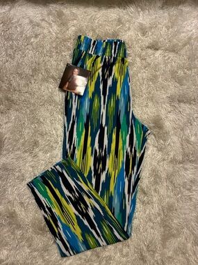 IMAN City Chic Multi-Colored Multi-Striped Summer Pants Loungewear Ikat Pattern
